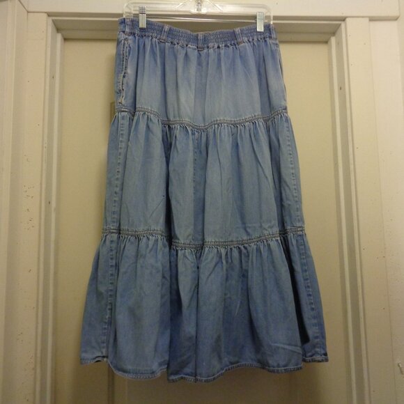 TRENDING COWGIRL VINTAGE LIGHT FADE WASH TIERED MIDI SKIRT X LG - Picture 5 of 8